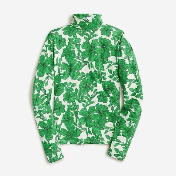 NWOT J.Crew Matte Jersey Turtleneck Kelly Green Botanical Print Size Medium - Picture 3 of 10